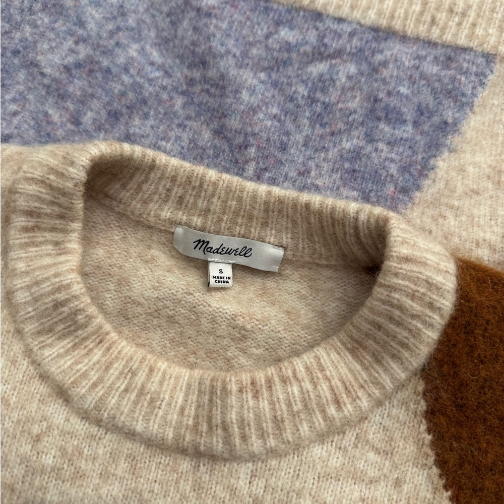 Madewell Colorblock Sweater Wool Camel Hair Lilac Cream S - Picture 4 of 7